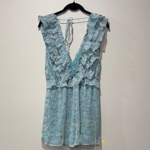 STORIA Size S Cottage core Sleeveless Ruffled  V Neck Romper. Floral. Open back.